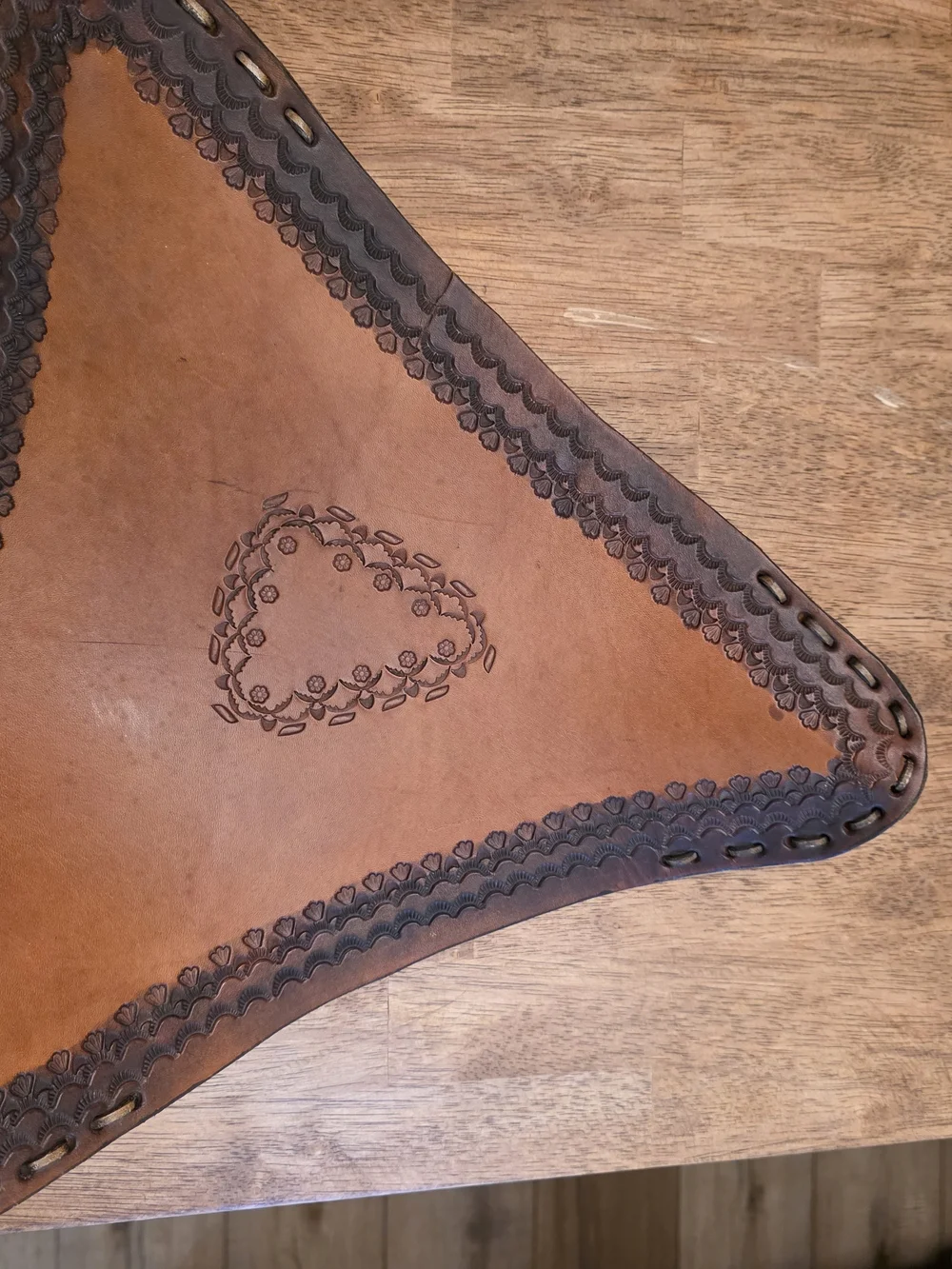 Leather  Tripod Seat - Brown Leather Seat- No Legs.  Vintage Mexican Leather